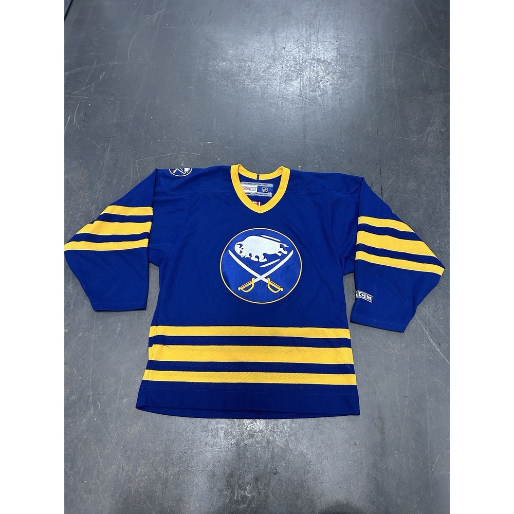 Vintage CCM NHL Buffalo Sabres Royal Blue Swords Jersey Size Small Unisex Adult